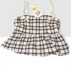 NWT Planet Heart Juniors Medium Blue Plaid Camisole Top with adjustable straps